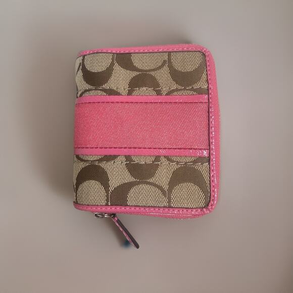 NWT Coach Signature Stripe Hobo 23769E & Wallet F48774 Set SV/Khaki Punch Pink - Picture 12 of 16